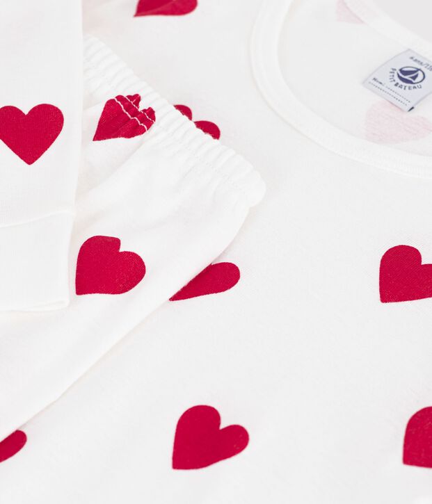 Pigiama per bambini in cotone con stampa a cuori bianco/rosso