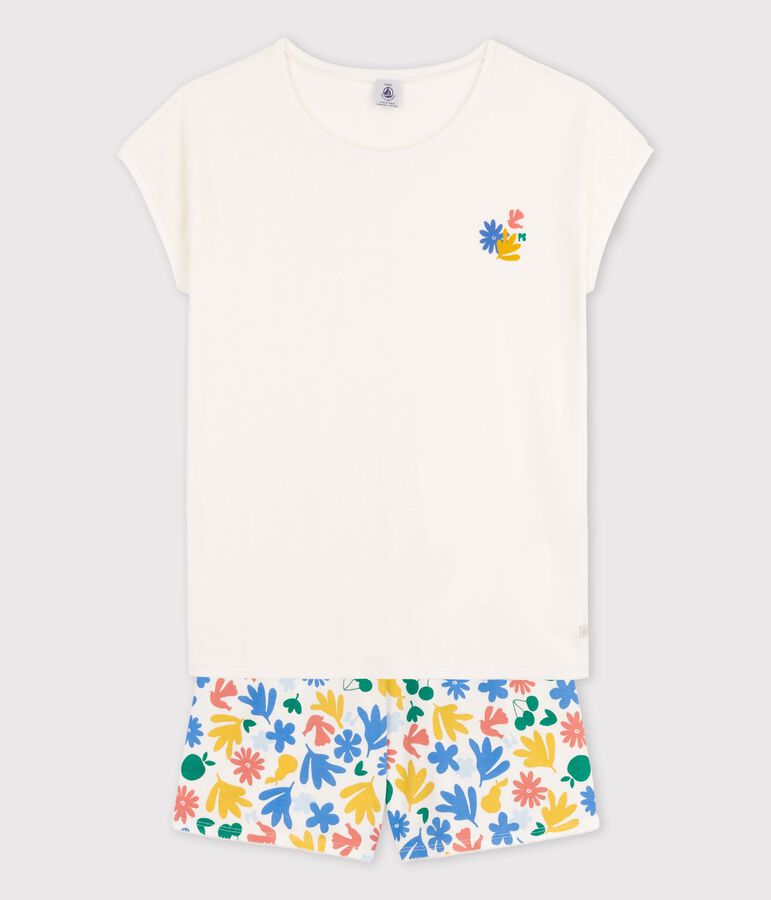 Pigiama corto bambina in cotone bianco/multicolore