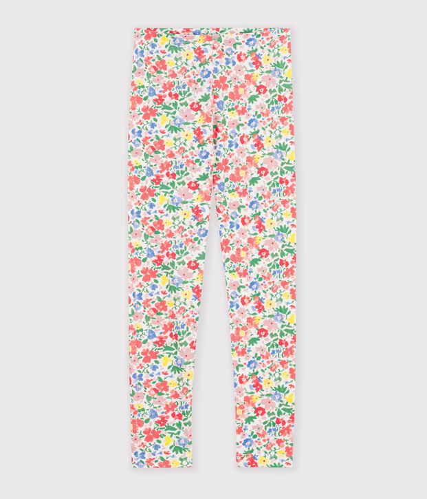 Leggings in cotone a fiori bambina bianco/multicolore