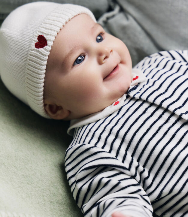 Cuffietta neonati unisex in cotone lavorato a maglia bianco