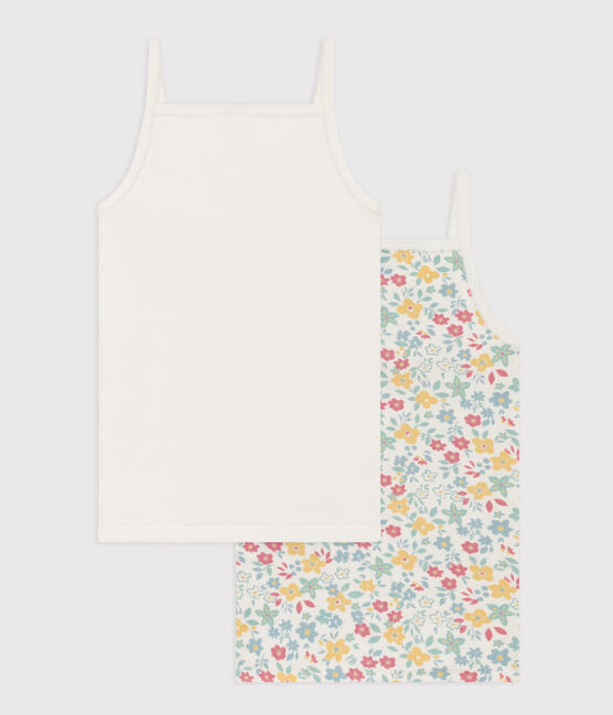 Confezione da 2 canottiere bambina con spalline in cotone a fiori variante 1