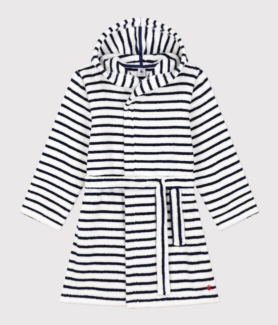 Accappatoio bambino unisex in spugna motivo a righe bianco LAIT/blu MEDIEVAL