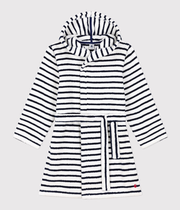 Accappatoio bambino unisex in spugna motivo a righe bianco/blu