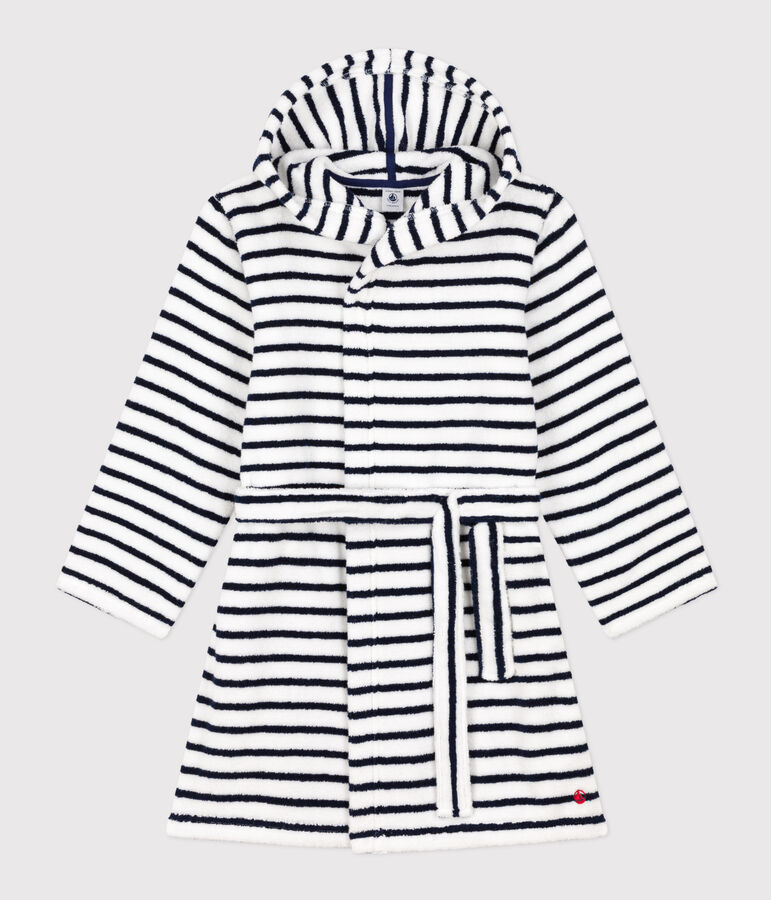 Accappatoio bambino unisex in spugna motivo a righe bianco/blu