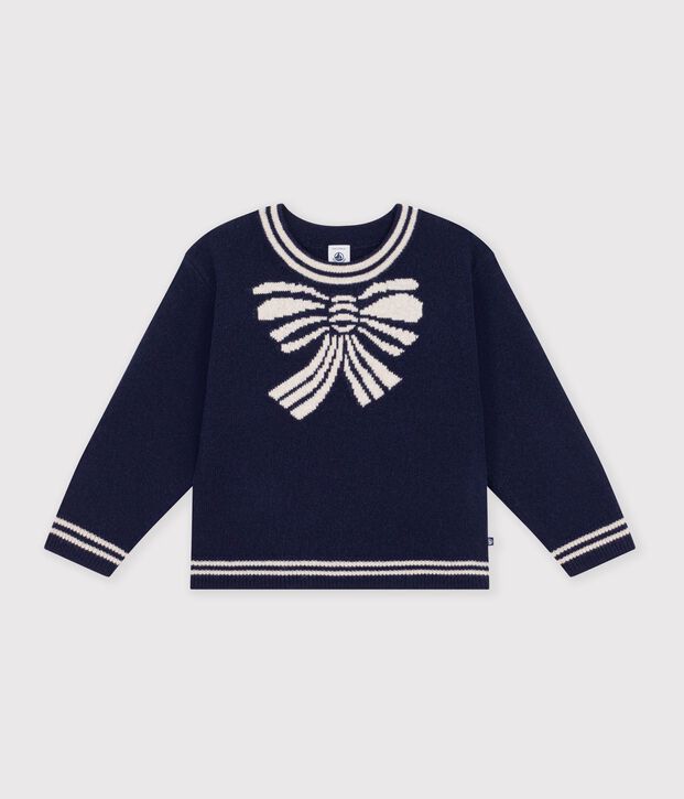 Pullover in misto lana e cotone con fantasia a fiocchi bambino blu/beige