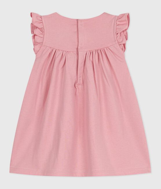 Abito senza maniche in cotone tinta unita con dettagli ricamati sullo scollo neonato rosa CHARME
