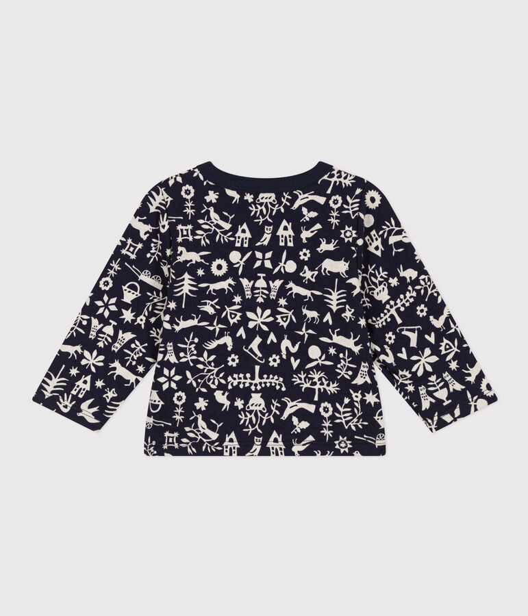 Cardigan in tubique trapuntato con stampa per beb&egrave; blu/ecru