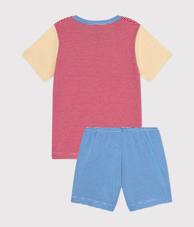 Pigiama short bambino in cotone rigato rosso/multicolore