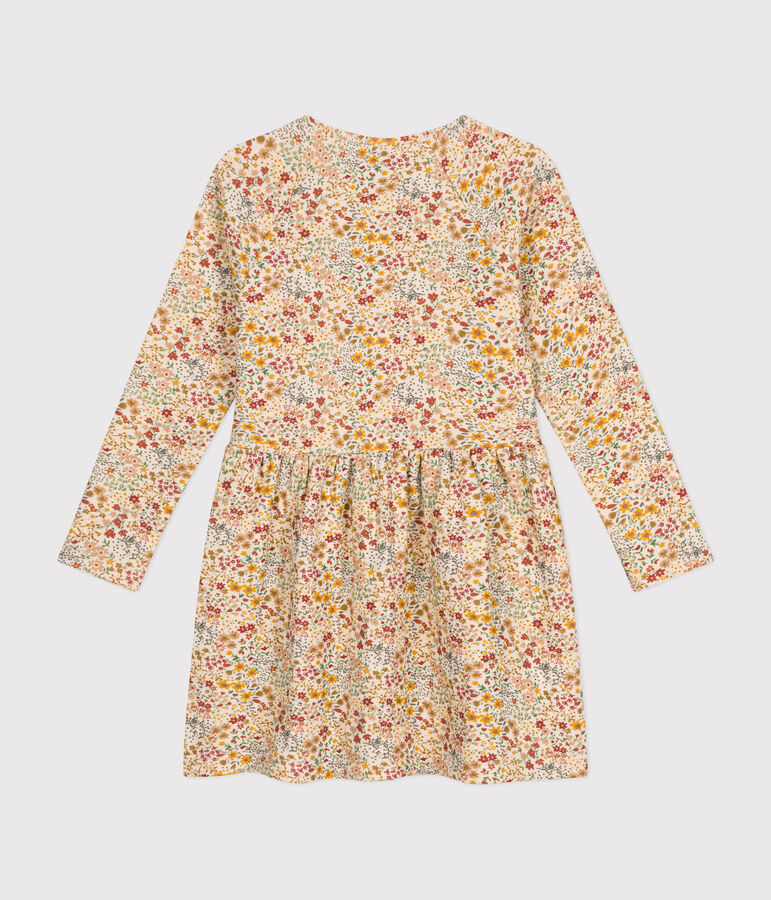 Abito a maniche lunghe in tubique bambina ecru/multicolore