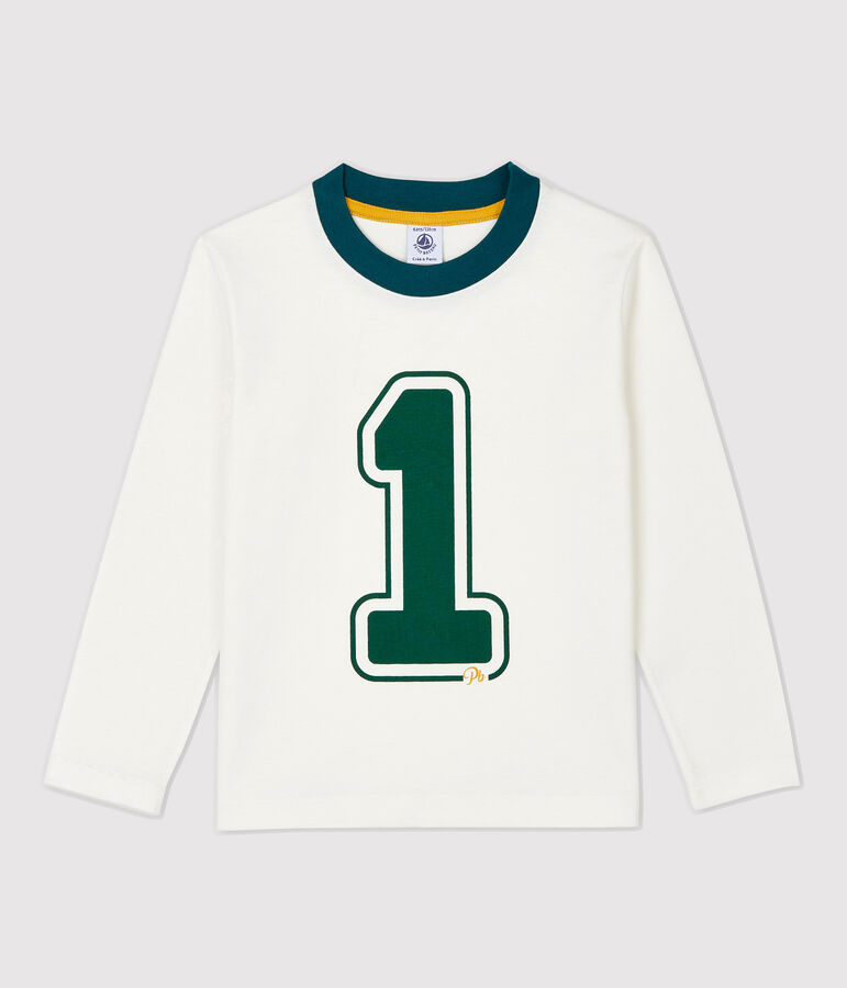 T-shirt bambino a maniche lunghe in cotone bianco MARSHMALLOW 1