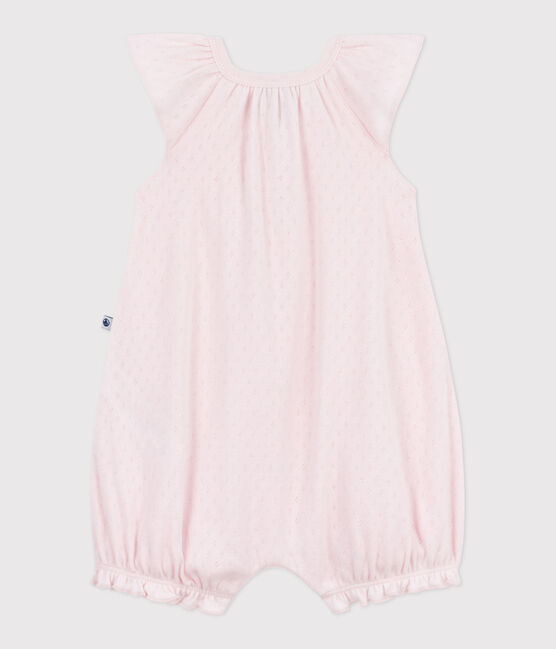 Tutina corta in cotone tinta unita neonato rosa FLEUR