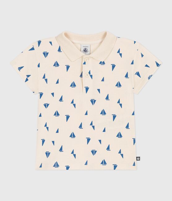 Polo a maniche corte in cotone con barchette stampate neonato blu AVALANCHE/bianco PERSE