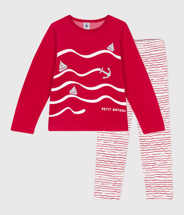 Pigiama in ciniglia bambino rosso/multicolore