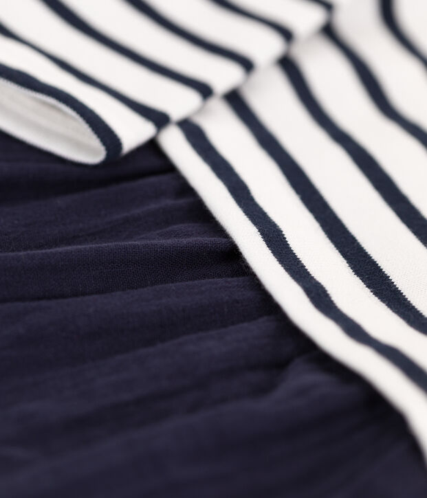 Abito a maniche lunghe in doppio materiale beb&egrave; blu/bianco