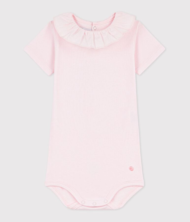 Body con colletto in cotone tinta unita neonata rosa