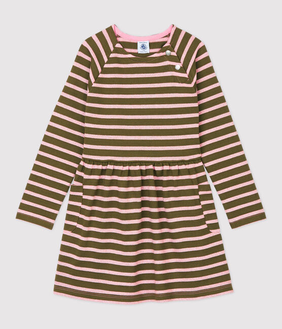 Abito bambina a maniche lunghe in cotone MILITARY/ CHARME BRILLANT