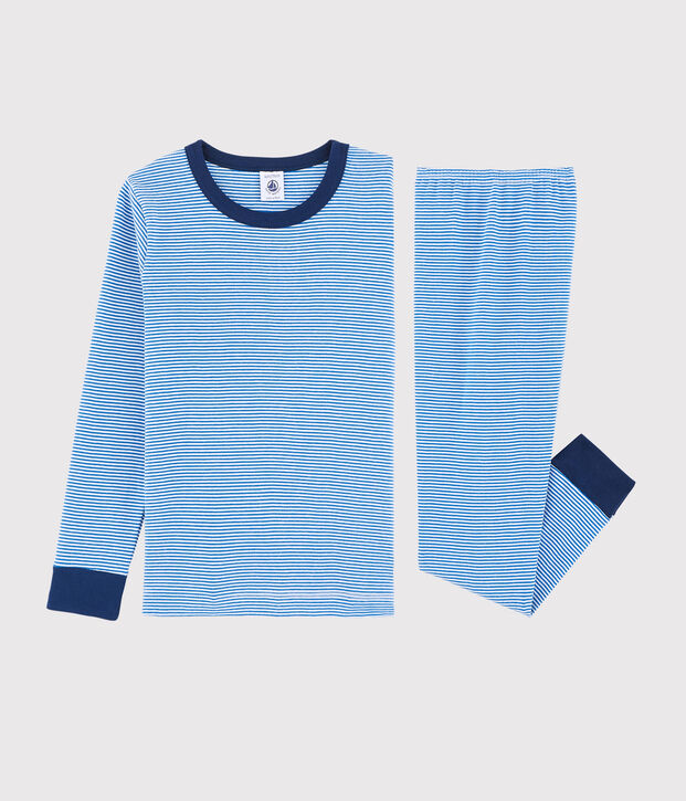 Pigiama millerighe blu bambino a costine blu/bianco