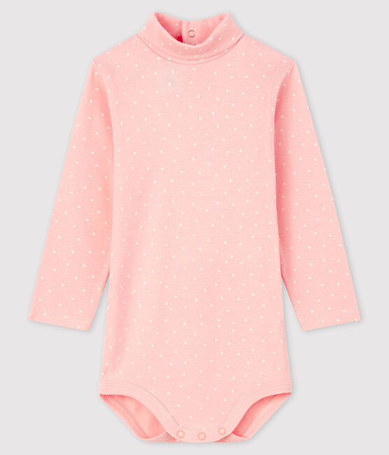 Body manica lunga e collo alto bebè rosa MINOIS/bianco MARSHMALLOW