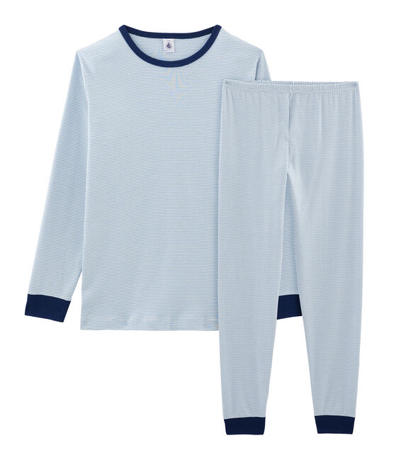 Pigiama ragazzo a costine blu ACIER/bianco MARSHMALLOW