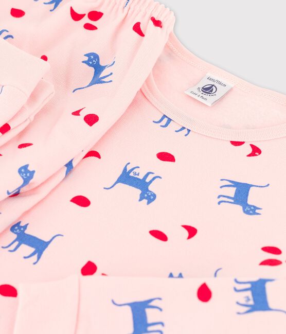 Pigiama con fantasia gatti bambina in cotone rosa MINOIS/bianco MULTICO
