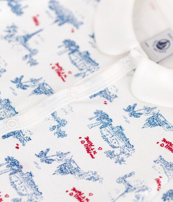 Tutina corta in cotone con colletto e stampa Parigi neonato bianco MARSHMALLOW/bianco MULTICO