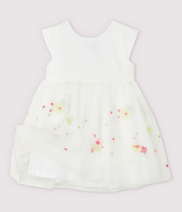 Abito da cerimonia con tulle ricamato beb&egrave; femmina bianco/multicolore