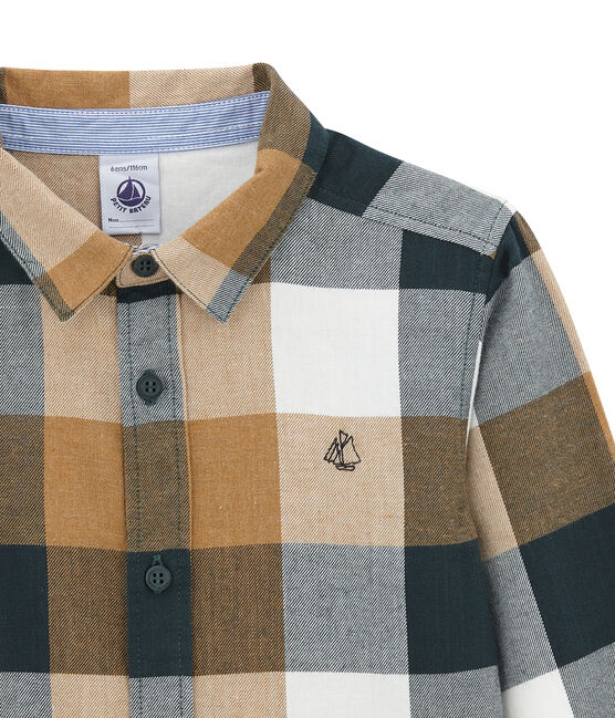 Camicia a quadri in popeline per bambino verde SHERWOOD/bianco MULTICO