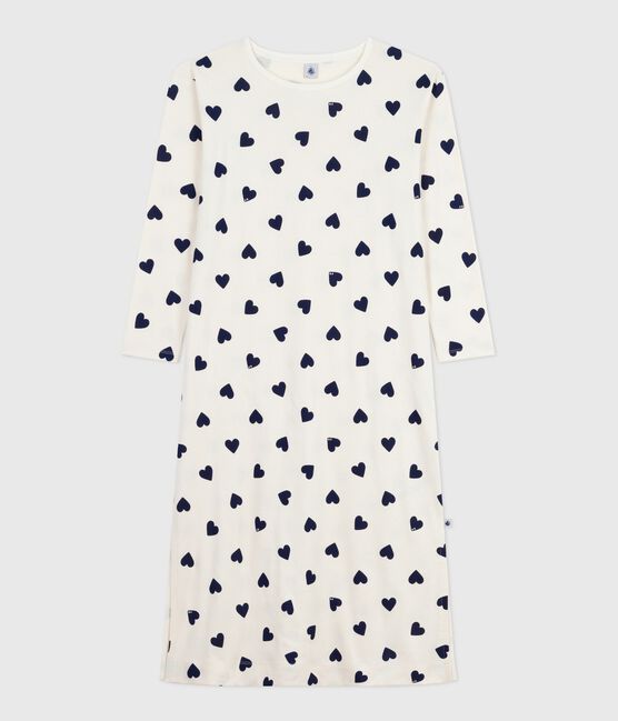 Camicia da notte in cotone con cuori stampati donna blu MILK/ SOIR