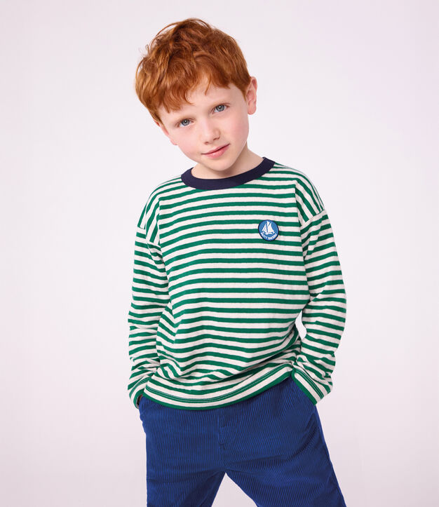 T-shirt a maniche lunghe a righe bambino verde/beige/verde