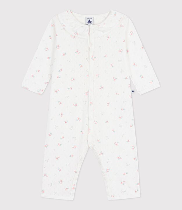 Pigiama senza piedini in cotone traforato con colletto con stampa a fiori neonato bianco/multicolore
