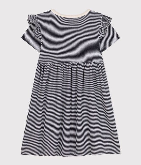 Abito a maniche corte in cotone a righe bambina blu SMOKING/bianco MARSHMALLOW