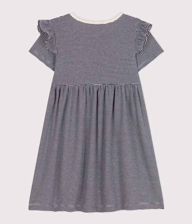 Abito a maniche corte in cotone a righe bambina blu/bianco