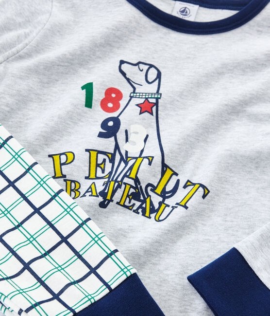Pigiama bambino in costina e tubique bianco MARSHMALLOW/bianco MULTICO