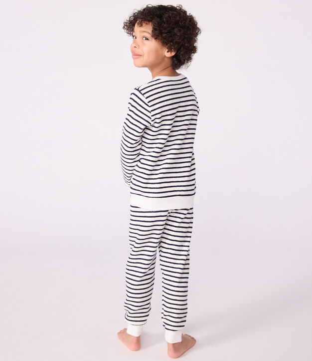 Pigiama in spugna di cotone a righe bambino blu/blu
