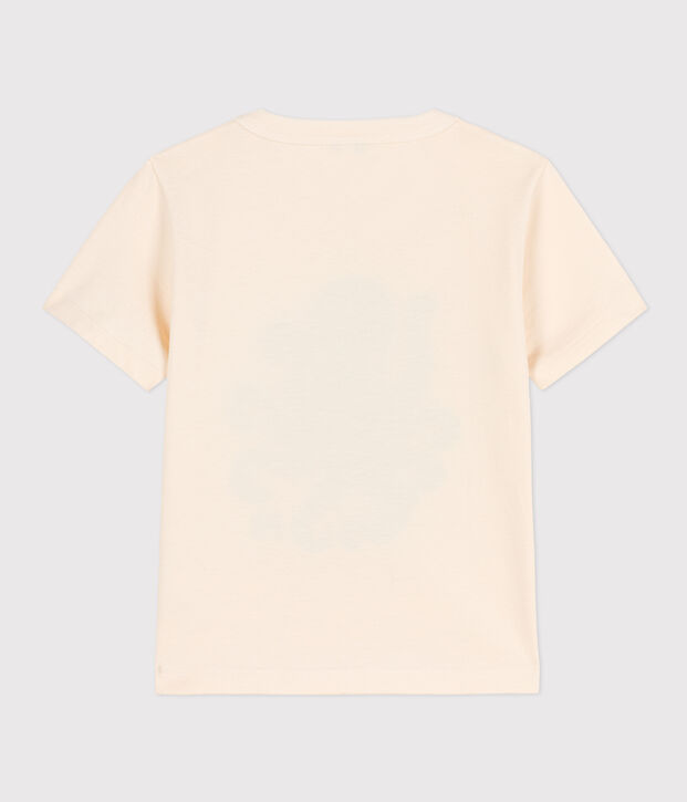 T-shirt bambino a maniche corte con floccaggio ecru