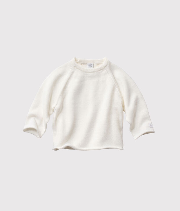 Cardigan beb&eacute; in lana e cotone bianco