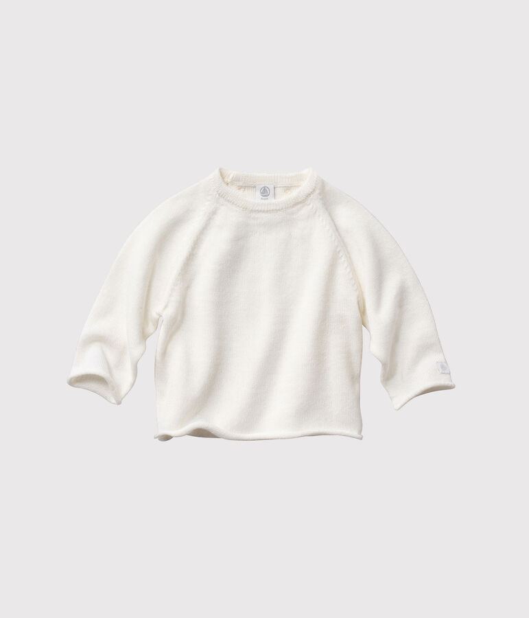 Cardigan beb&eacute; in lana e cotone bianco