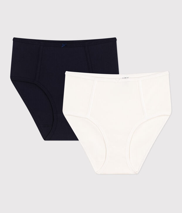 Confezione da 2 slip vita alta in cotone elastam donna multicolore