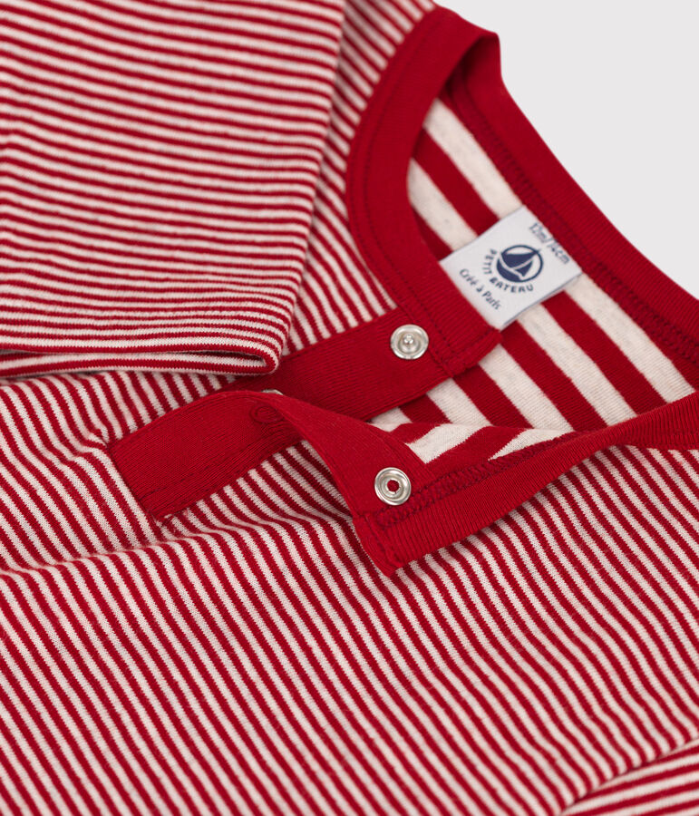 T-shirt maniche lunghe beb&egrave; millerighe in tubique rosso/beige