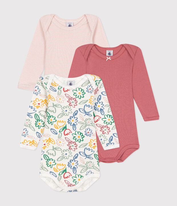 Set di 3 body a maniche lunghe in cotone a fiori neonato multicolore