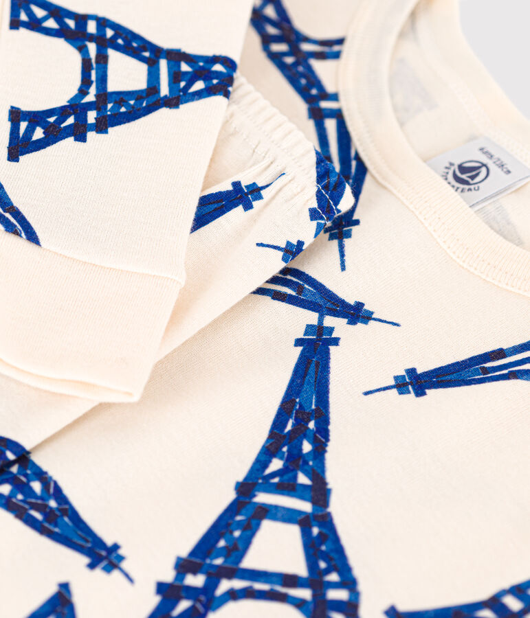 Pigiama bambino unisex in cotone aderente ecru/multicolore