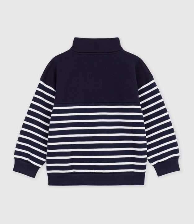Felpa con mezza cerniera in cotone a righe bambino blu/bianco