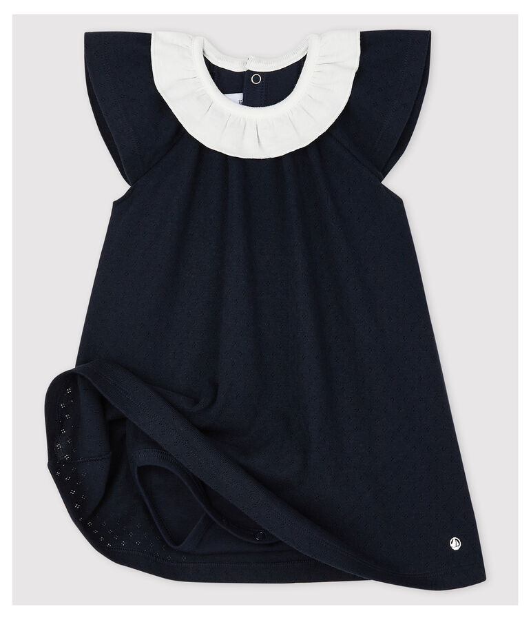 Abito body con colleto a costine beb&eacute; femmina blu