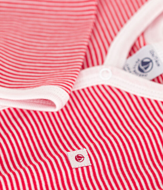 Pigiama beb&egrave; a maniche lunghe senza piedi in cotone rosso/bianco