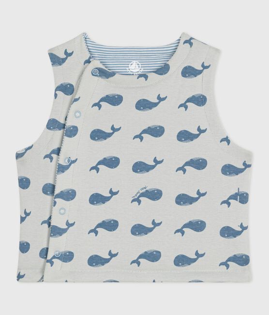 Cardigan senza maniche double face in cotone con stampa di balene neonato CO2/ ADRIATIC