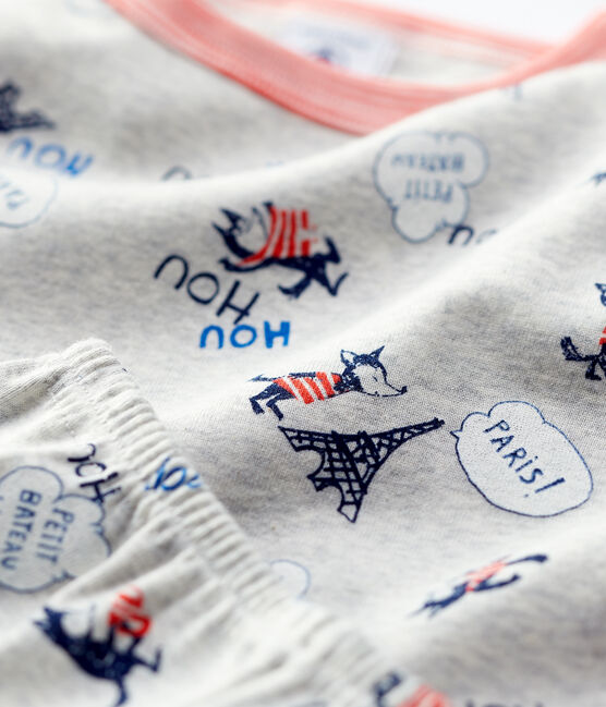 Pigiama bambino snugfit fantasia Parigi in cotone biologico grigio BELUGA/bianco MULTICO