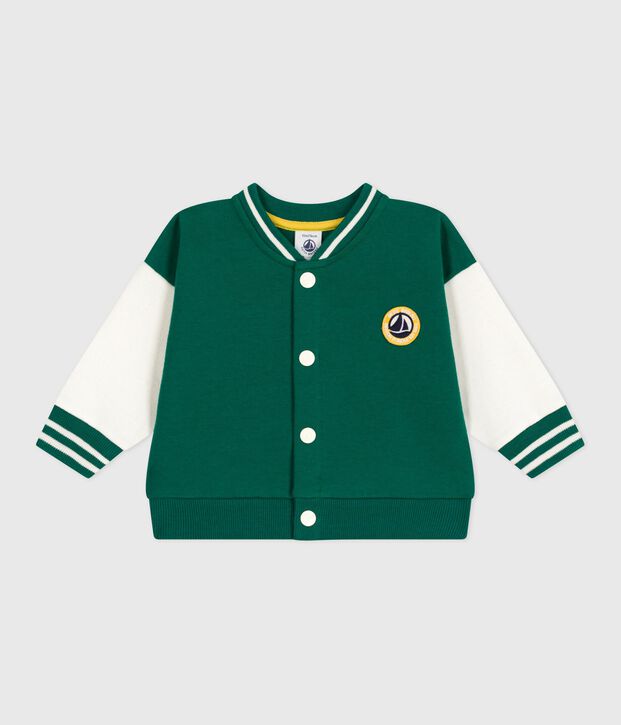 Teddy in cotone bicolore neonato verde/ecru