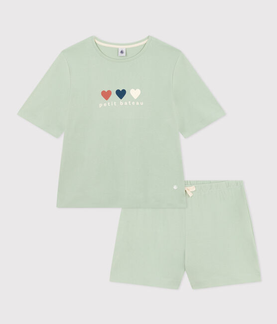 Pigiama short e t-shirt in cotone a tinta unita donna verde HERBIER