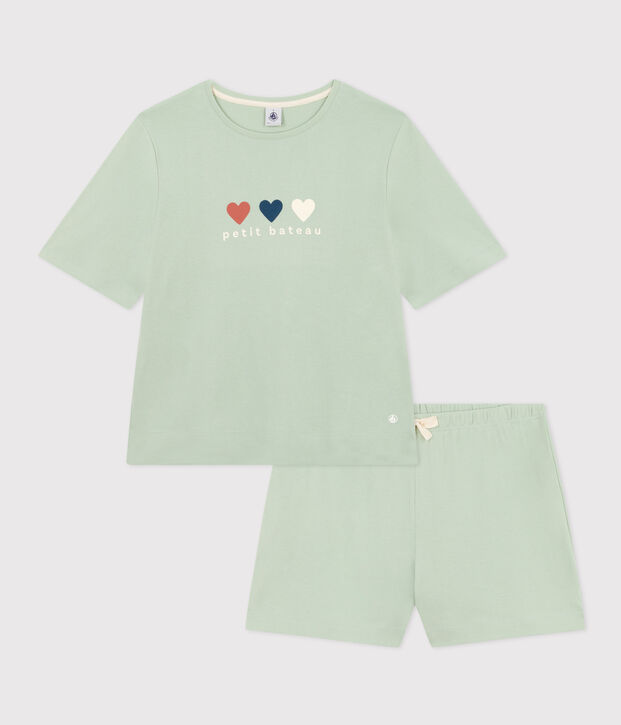 Pigiama short e t-shirt in cotone a tinta unita donna verde