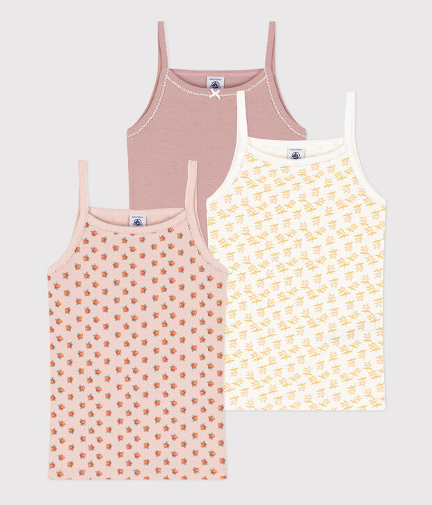 Confezione da 3 canottiere con spalline bambina in cotone motivo a fiore multicolore